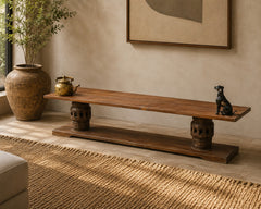 Handcrafted Solid Wood Coffee Table with Vintage Architectural Pillar Base | Rustic Living Room Center Table