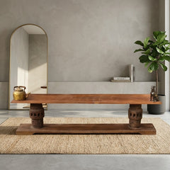 Handcrafted Solid Wood Coffee Table with Vintage Architectural Pillar Base | Rustic Living Room Center Table