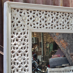 Handcrafted Whitewash Full Length Wooden Mirror | Solid Mango Wood Carved Floor Mirror | Large Rustic Leaning & Wall Mounted Mirror for Bedroom, Entryway & Living Room