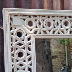 Handcrafted Whitewash Full Length Wooden Mirror | Solid Mango Wood Carved Floor Mirror | Large Rustic Leaning & Wall Mounted Mirror for Bedroom, Entryway & Living Room