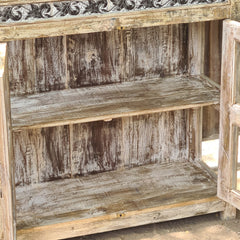 Handcrafted Whitewashed Reclaimed Wood Glass Display Cabinet | Rustic Solid Wood Curio Storage Cabinet with Shelves | Vintage Farmhouse Living Room Furniture