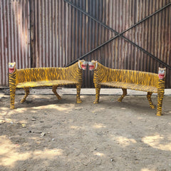 Handcrafted Hand Painted Tiger Bench | Solid Wood Indian Folk Art Animal Settee | Decorative Accent Seating for Living Room, Entryway & Bedroom