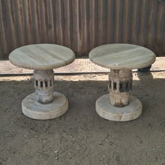 Handcrafted Round Wooden End Table Set of 2 | Rustic Mango Wood Side Tables with Pedestal Base | Accent Tables for Living Room, Bedroom & Entryway