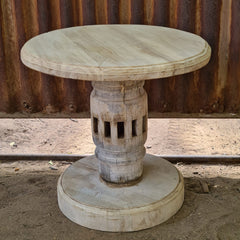 Handcrafted Round Wooden End Table Set of 2 | Rustic Mango Wood Side Tables with Pedestal Base | Accent Tables for Living Room, Bedroom & Entryway