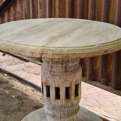 Handcrafted Round Wooden End Table Set of 2 | Rustic Mango Wood Side Tables with Pedestal Base | Accent Tables for Living Room, Bedroom & Entryway