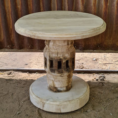 Handcrafted Round Wooden End Table Set of 2 | Rustic Mango Wood Side Tables with Pedestal Base | Accent Tables for Living Room, Bedroom & Entryway