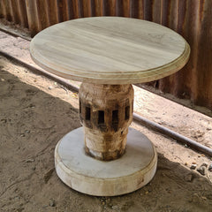 Handcrafted Round Wooden End Table Set of 2 | Rustic Mango Wood Side Tables with Pedestal Base | Accent Tables for Living Room, Bedroom & Entryway