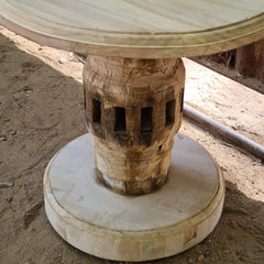 Handcrafted Round Wooden End Table Set of 2 | Rustic Mango Wood Side Tables with Pedestal Base | Accent Tables for Living Room, Bedroom & Entryway