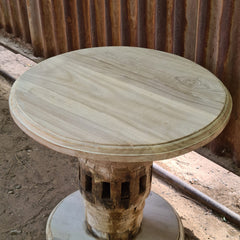 Handcrafted Round Wooden End Table Set of 2 | Rustic Mango Wood Side Tables with Pedestal Base | Accent Tables for Living Room, Bedroom & Entryway