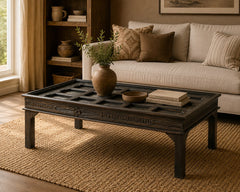 Handcrafted Reclaimed Wooden Door Coffee Table | Rustic Solid Wood Cocktail Table | Vintage Farmhouse Center Table for Living Room