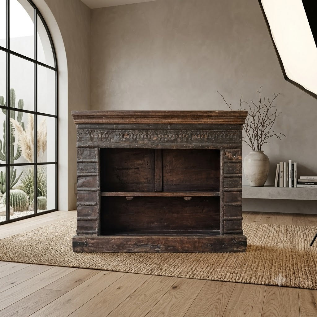 Handcrafted Reclaimed Wood Bookshelf | Rustic Solid Wood Open Bookcase with 2 Shelves | Vintage Storage Display Unit