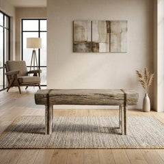 Handcrafted Reclaimed Solid Wood Log Bench | Rustic Live Edge Timber Bench | Farmhouse Wooden Entryway, Dining & Accent Seating