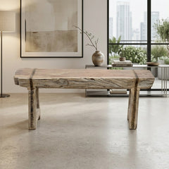 Handcrafted Reclaimed Solid Wood Log Bench | Rustic Live Edge Timber Bench | Farmhouse Wooden Entryway, Dining & Accent Seating