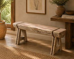 Handcrafted Reclaimed Solid Wood Log Bench | Rustic Live Edge Timber Bench | Farmhouse Wooden Entryway, Dining & Accent Seating