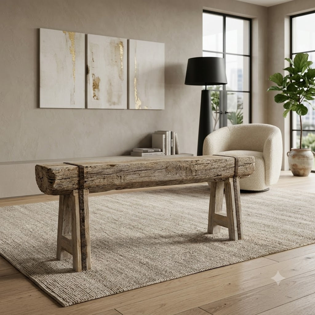 Handcrafted Reclaimed Solid Wood Log Bench | Rustic Live Edge Timber Bench | Farmhouse Wooden Entryway, Dining & Accent Seating (Copy)