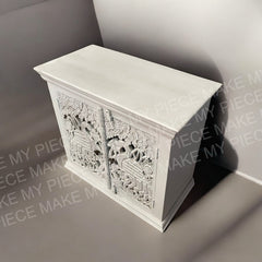 ORCHID DESIGN Peacock Carved 2 door Cabinet Indian Rustic Cabinet Whitewash