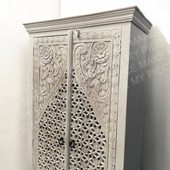 ORCHID DESIGN Hand Carved Jali 2 door Cabinet Indian Wardrobe Cabinet White