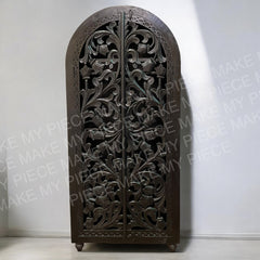 ORCHID DESIGN Hand Carved 2 door Cabinet Indian Wardrobe Cabinet Black Matt