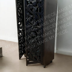 ORCHID DESIGN Hand Carved 2 door Cabinet Indian Wardrobe Cabinet Black Matt