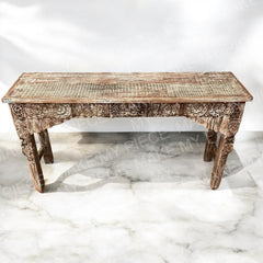 ORCHID DESIGN Indian Rustic Hand Carved Wooden Console Table Natural