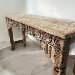 ORCHID DESIGN Indian Rustic Hand Carved Wooden Console Table Natural