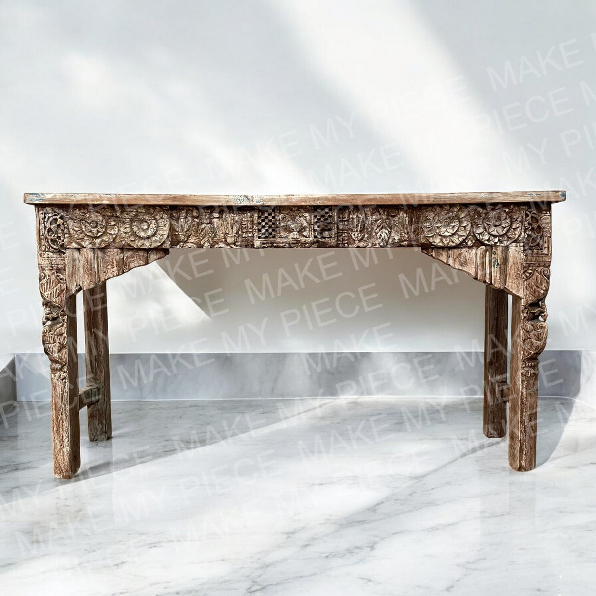 ORCHID DESIGN Indian Rustic Hand Carved Wooden Console Table Natural