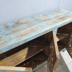 Indian Hand Carved Solid Wood Sideboard Turquoise Green Rustic C34