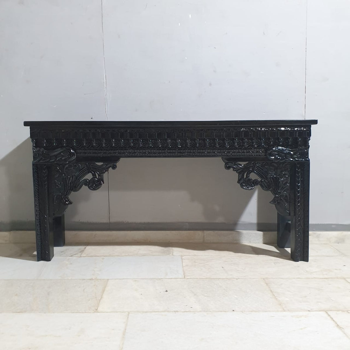 Hand Carved Solid Wood Console Hall Table Black 44