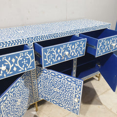 Indian Bone Inlay Floral Pattern 4 door & 4 drawer Sideboard Hutch Buffet C38