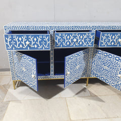 Indian Bone Inlay Floral Pattern 4 door & 4 drawer Sideboard Hutch Buffet C38