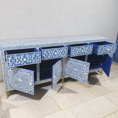 Indian Bone Inlay Floral Pattern 4 door & 4 drawer Sideboard Hutch Buffet C38