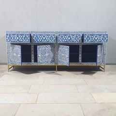 Indian Bone Inlay Floral Pattern 4 door & 4 drawer Sideboard Hutch Buffet C38