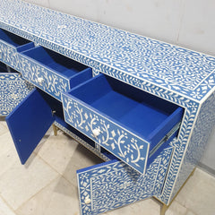 Indian Bone Inlay Floral Pattern 4 door & 4 drawer Sideboard Hutch Buffet C38