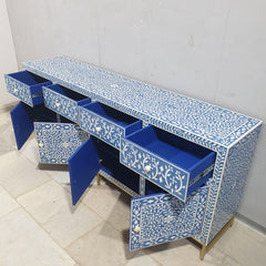 Indian Bone Inlay Floral Pattern 4 door & 4 drawer Sideboard Hutch Buffet C38