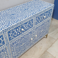 Indian Bone Inlay Floral Pattern 4 door & 4 drawer Sideboard Hutch Buffet C38