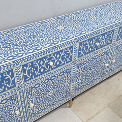 Indian Bone Inlay Floral Pattern 4 door & 4 drawer Sideboard Hutch Buffet C38