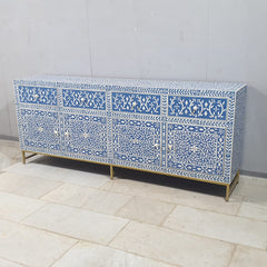 Indian Bone Inlay Floral Pattern 4 door & 4 drawer Sideboard Hutch Buffet C38