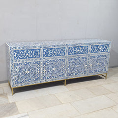 Indian Bone Inlay Floral Pattern 4 door & 4 drawer Sideboard Hutch Buffet C38