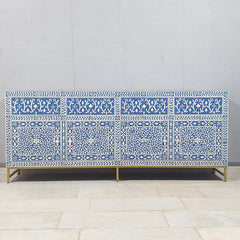 Indian Bone Inlay Floral Pattern 4 door & 4 drawer Sideboard Hutch Buffet C38