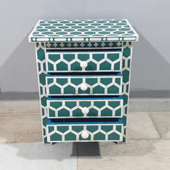 Bone Inlay Amira Classic Honeycomb Pattern Bedside Table 89