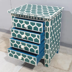 Bone Inlay Amira Classic Honeycomb Pattern Bedside Table 89