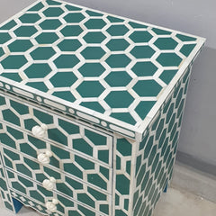 Bone Inlay Amira Classic Honeycomb Pattern Bedside Table 89
