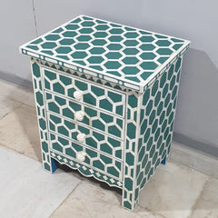 Bone Inlay Amira Classic Honeycomb Pattern Bedside Table 89