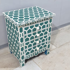 Bone Inlay Amira Classic Honeycomb Pattern Bedside Table 89