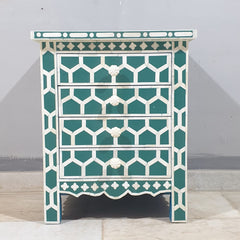 Bone Inlay Amira Classic Honeycomb Pattern Bedside Table 89
