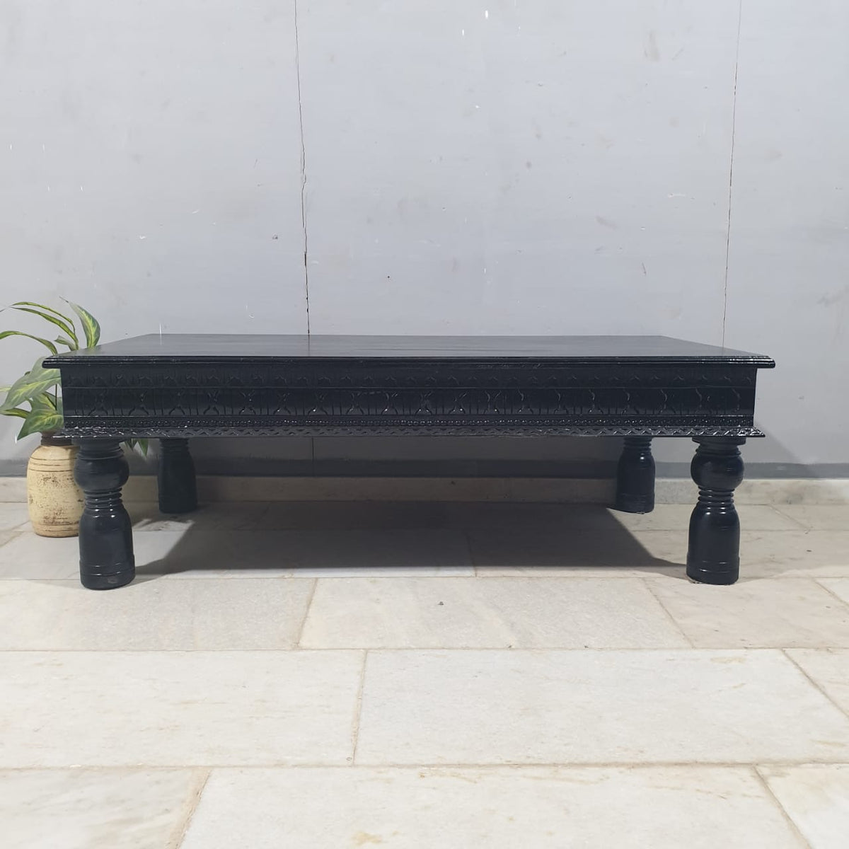 Indian Hand Carved Solid Wood Rectangular Large Coffee Table C92