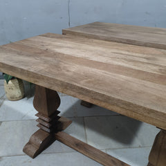 Hand Carved Pedestal Leg Console Table Natural Wood Finish 47