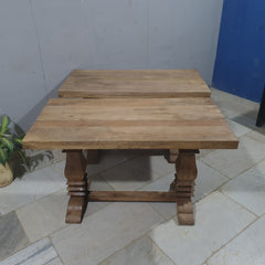 Hand Carved Pedestal Leg Console Table Natural Wood Finish 47