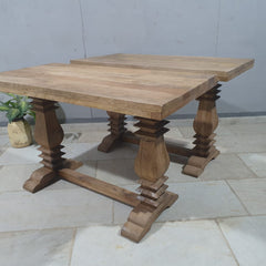 Hand Carved Pedestal Leg Console Table Natural Wood Finish 47