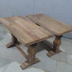 Hand Carved Pedestal Leg Console Table Natural Wood Finish 47